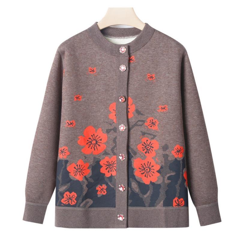 Grandma winter knitted sweater old man velvet cardigan female old lady autumn new clothes mother coat