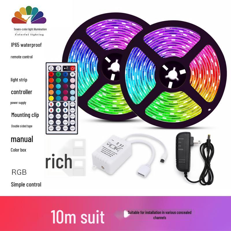 12V RGB Gradient LED Light Strip, Self-Adhesive, Super Bright, Seven-Color, Remote-Controlled, Ideal for KTV & Home Decor.