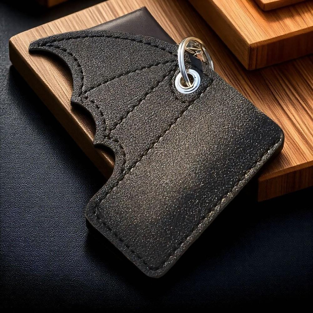 PU Leather Bat Pouch Keychain Black Wing Design Gothic Lipstick Holder  Car Keyring