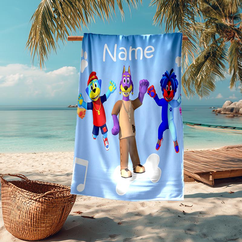 Custom Name Ultra-Soft Beach Towel with Doggyland Theme,Ideal for Pool - Camping, Diving - Perfect Travel Essential, Vibrant Beach Towel.