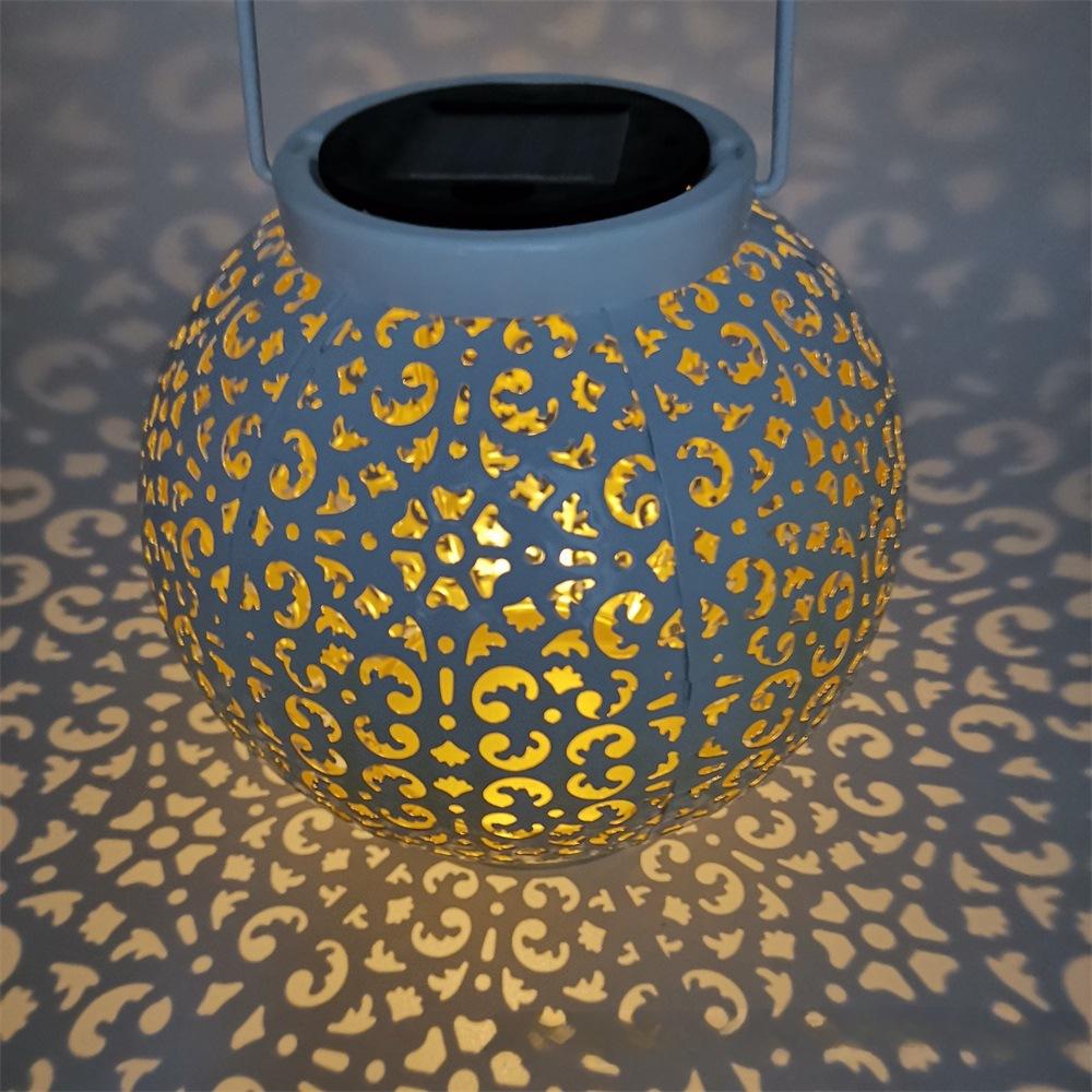 1PC Led Solar Wrought Iron Hollow Lantern European Outdoor Garden Light Garden Decoration Portable Hanging Light
