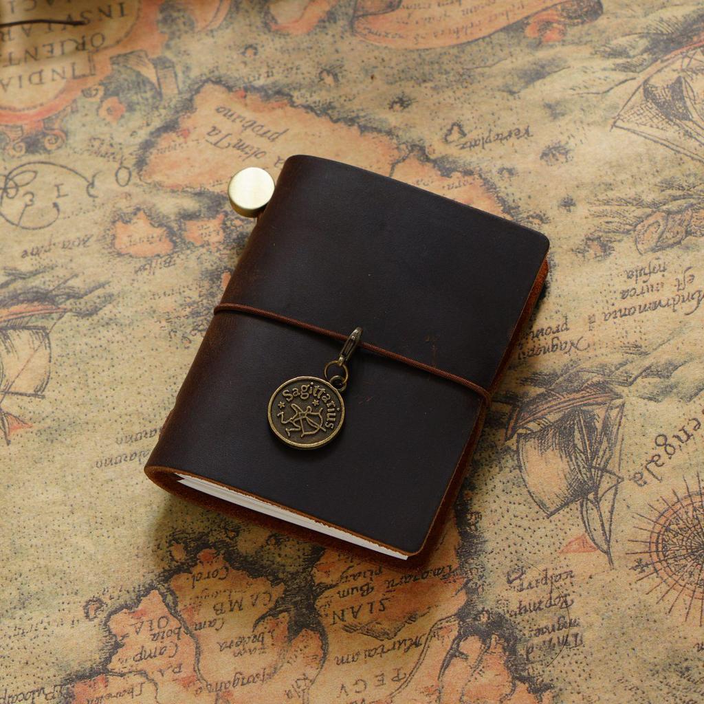 Mini Carnet de Poche à Feuilles Mobiles en Cuir de Vache pour Voyageur