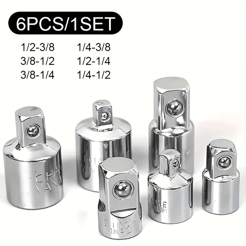 6pcs Ratchet Wrench Socket Converter Sleeve Head Adapter 1/2 "Big Fly To 3/8" To 1/4 "Stainless Steel To 1/4" To 1/2 "To 3/8"