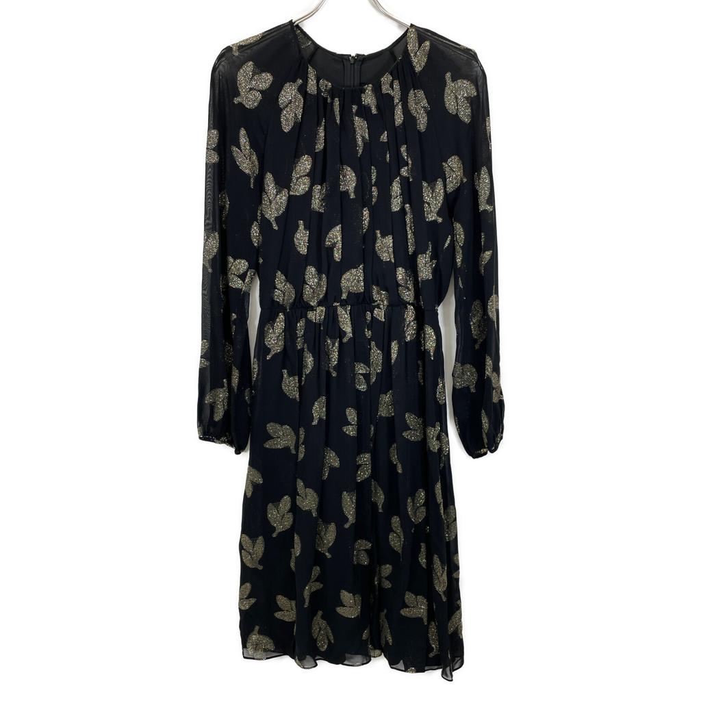 Max Mara 822614730 Black X Gold Viscose All-Over Pattern Sheer Leaf Dress One Piece Dress 44 blackUsed