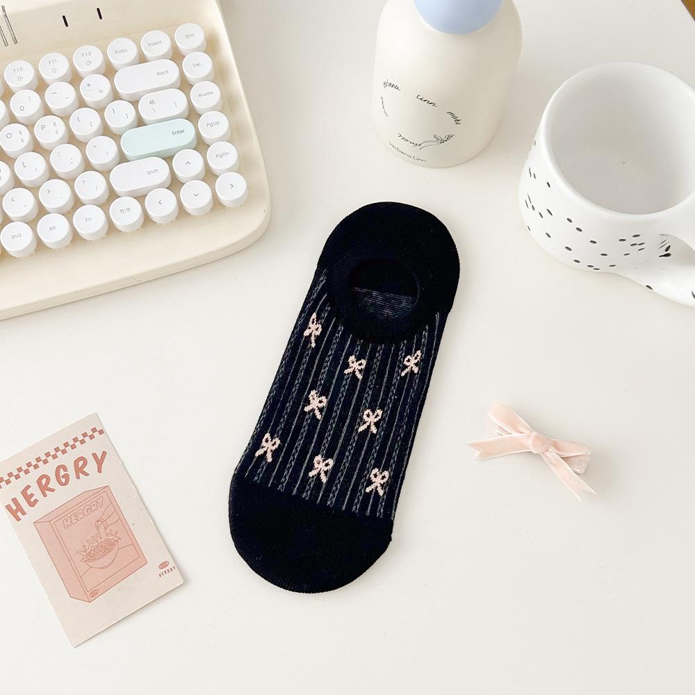 Socquettes nœud papillon, Maille respirante style ballerine pour femme, Antidérapantes, Antibactériennes, Talon anti-dérapant, Chaussettes courtes invisibles à décolleté bas