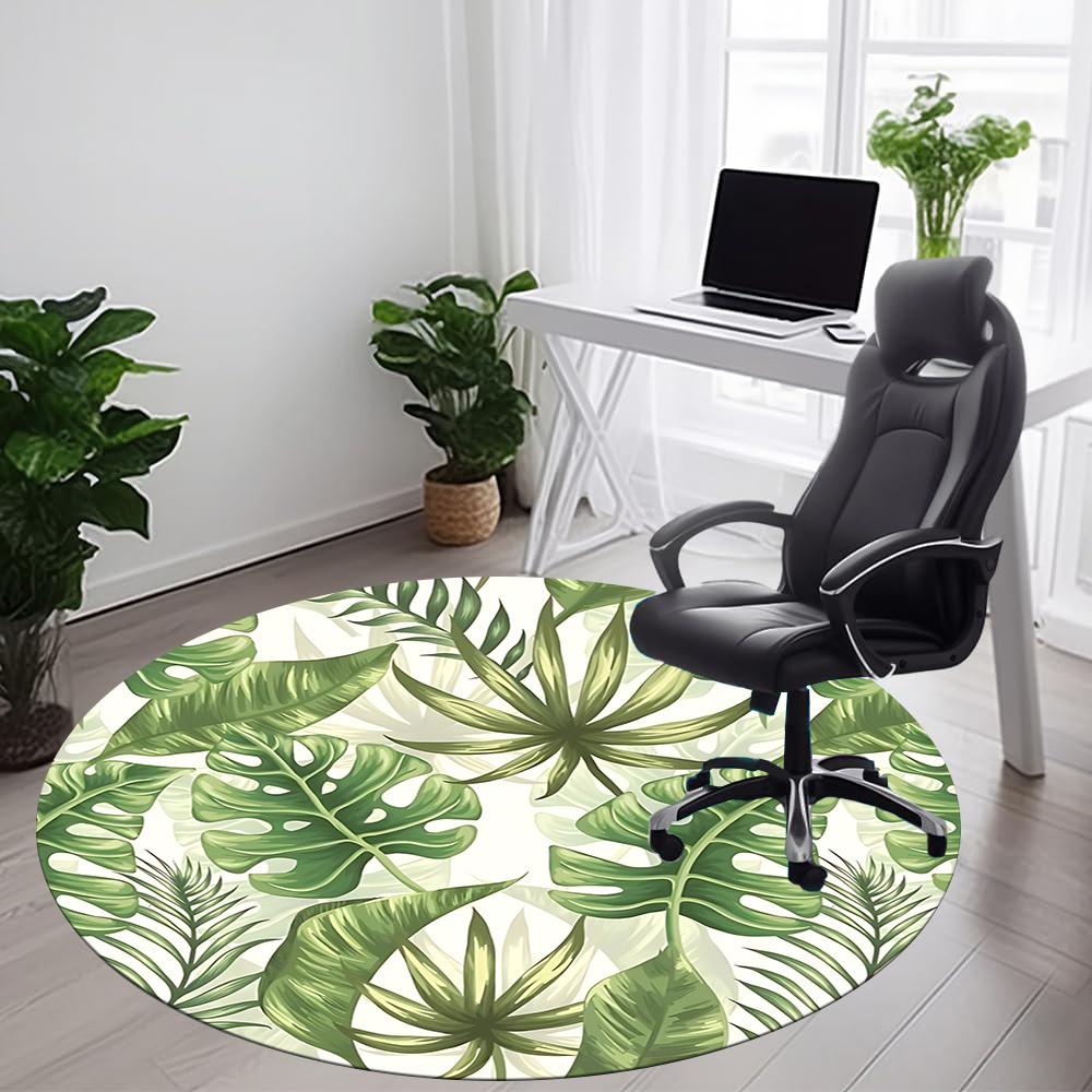 1pc Tropical Leaves Office Round Area Rug, Indoor Mat Suitable ForOffice, Under Office Chairs Bedroom Living Room Home Decor, Room Decot074
