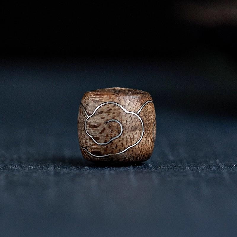 Nha Trang Agarwood Silver Inlaid Beads: Pure Agarwood Barrel Beads with Silver Accents
