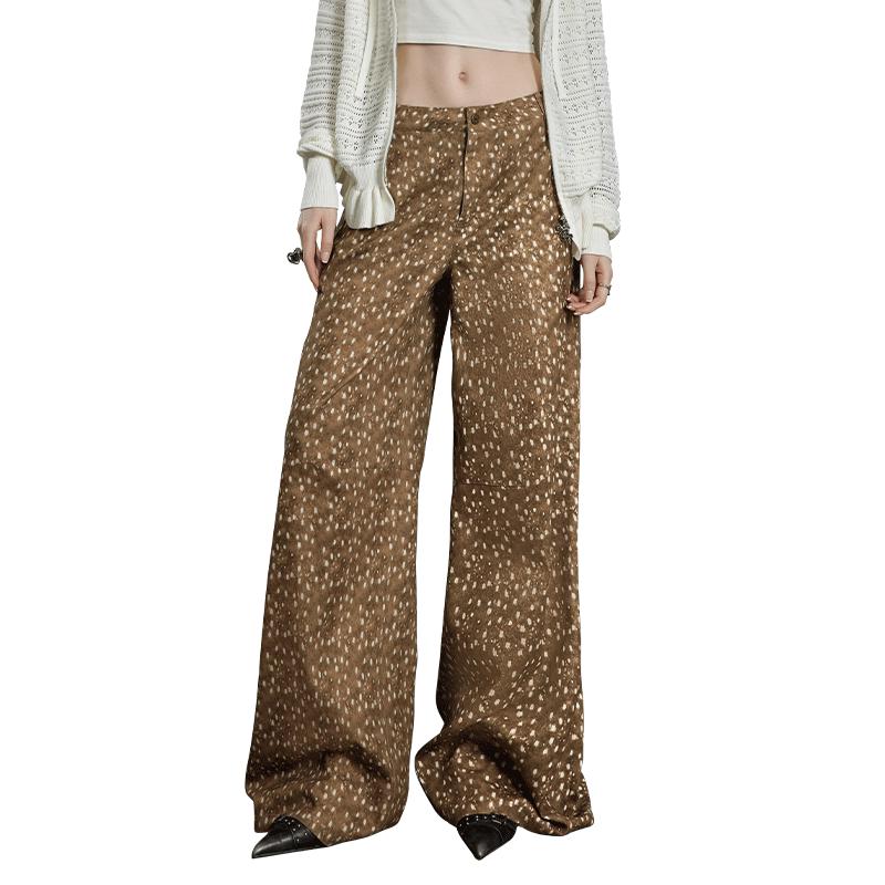 

UNIFREE Deer Print High-Waisted Loose Wide-Leg Casual Pants XL