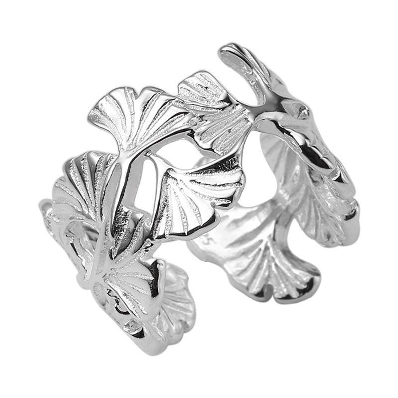 BF CLUB Silver Color Ginkgo biloba Rings For Women Counple Wedding Engagement Silver Women's Vintage Ring Fine Jewelry