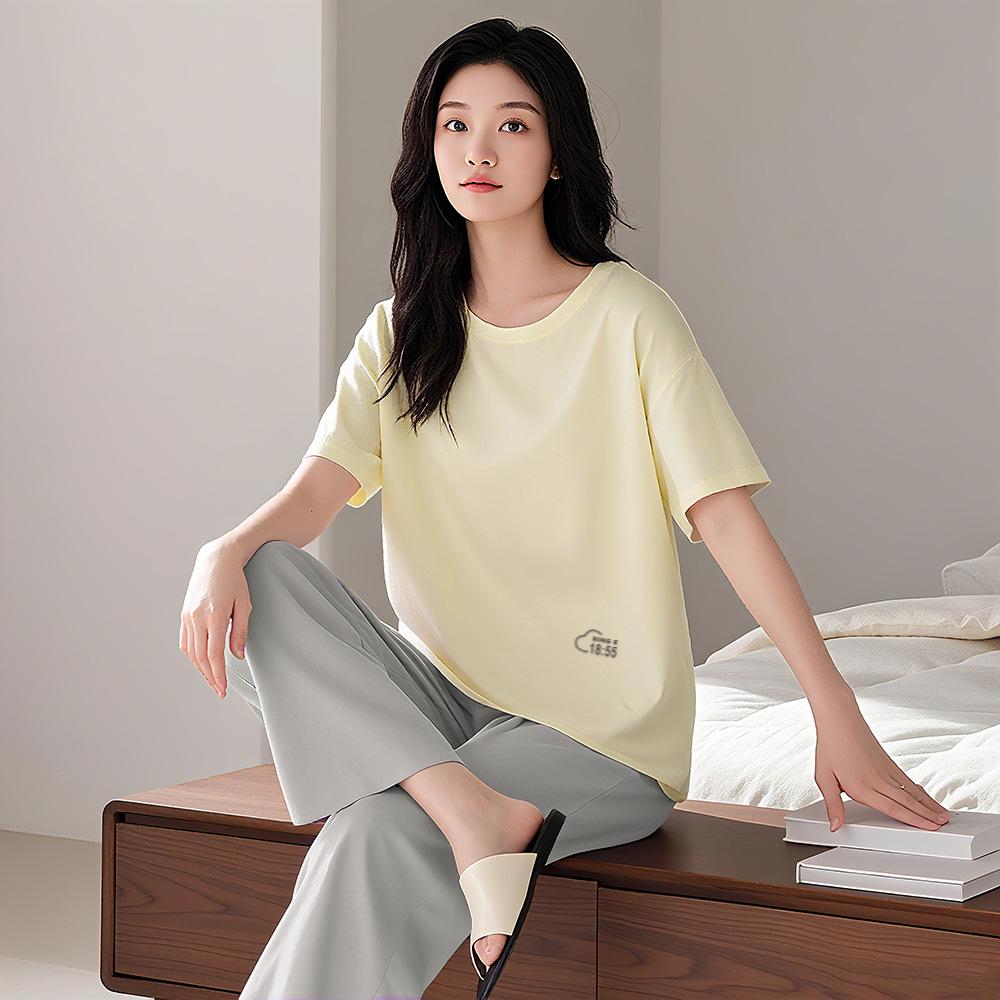 

Women s Modal Pajama Set: Summer Short-Sleeve Tee & Casual Long Pants, Plus Size Two-Piece Homewear. 2XL (suggested for 140-160 jin)