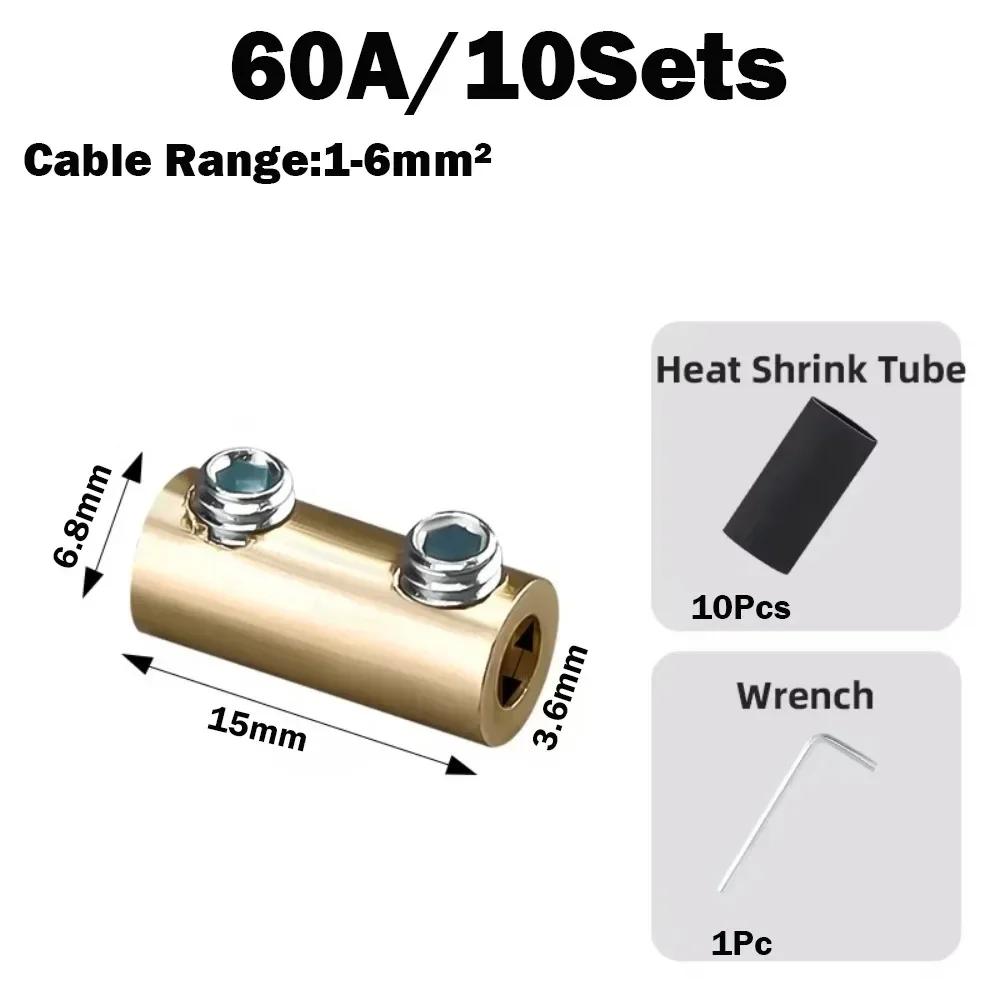 

10/20Sets Brass Terminal Block with Heat Shrink Tubing 10/20/60/80A 1 In 1 Out High Power Splitter Quick Wire Connector