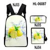 Lusso Novità Particolare Fresco limone Stampa 3D 3pz/Set alunno Zaini Scolastici Zaino Daypack per Laptop Borsa a tracolla inclinata Astuccio
