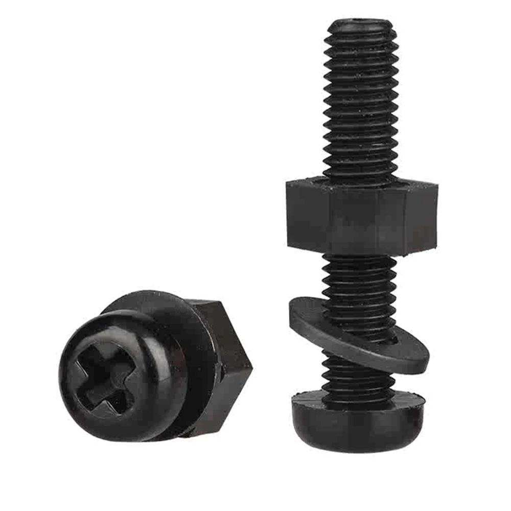 5-50Pcs Cross Round Head Screw and Nut with Washes M2 M2.5 M3 M4 M5 M6 M8 Black/White Nylon Screws Metric Threaded Bolts Nut Kit