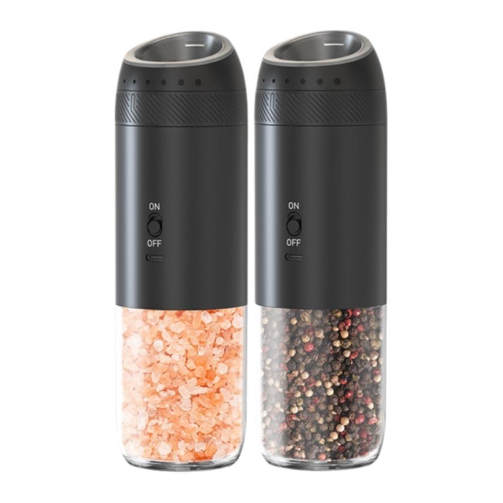 2PCS Adjustable Burr Electric Salt and Pepper Grinder Gravity Sensing Kitchen Spice Grinder Steak