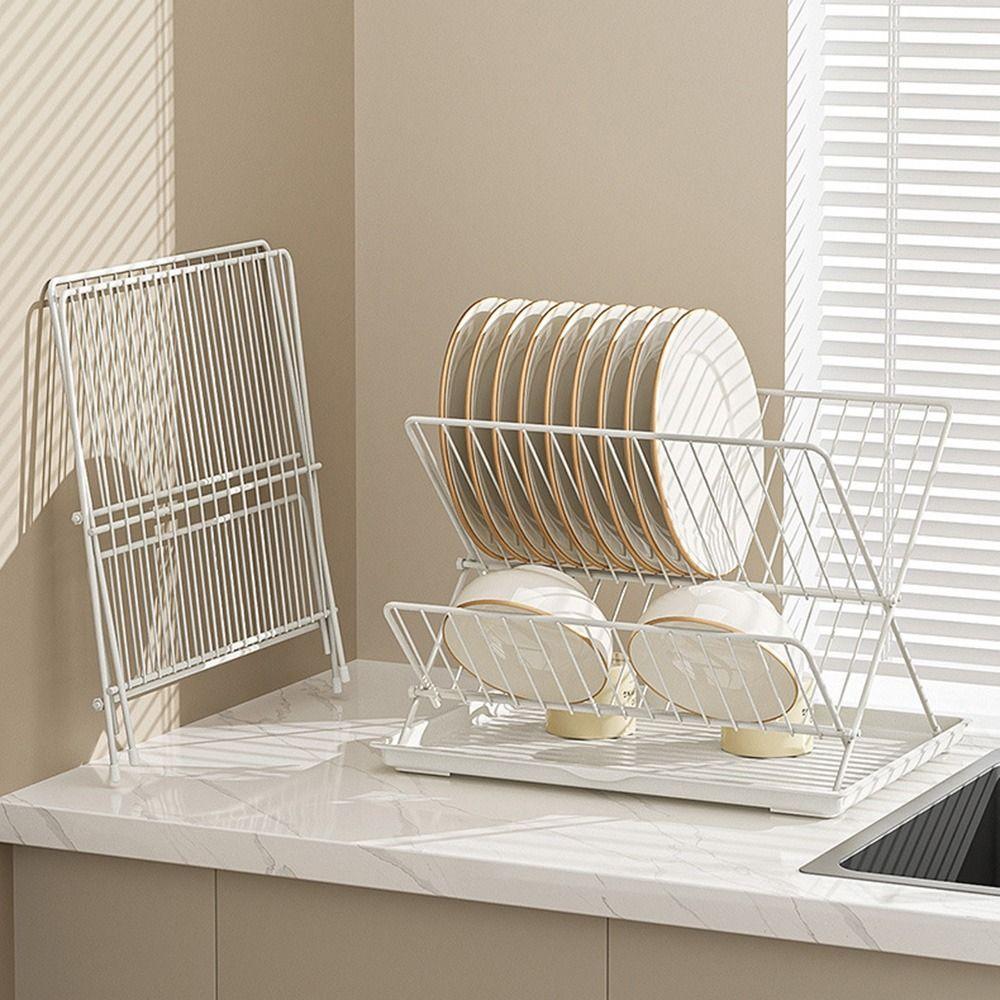 X-Shape Countertop Dish Drainer Non-slip Kitchen Tableware Holder Plate Drying Shelf  Home
