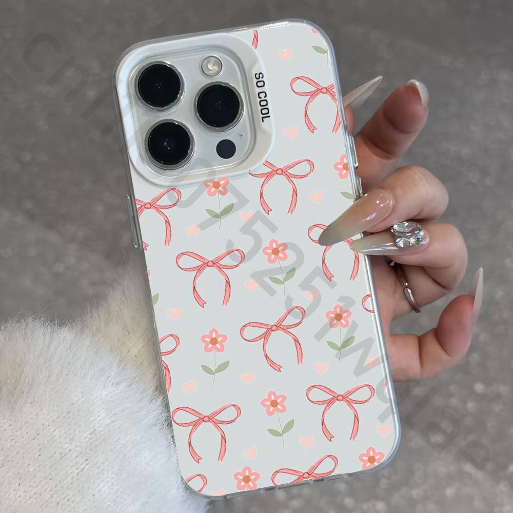 Bunter Schleifen-Aufdruck IMD Hülle für iPhone 17 16 15 14 13 12 11 Pro Max air plus Stoßfest Beschichtet Mattes TPU Funda