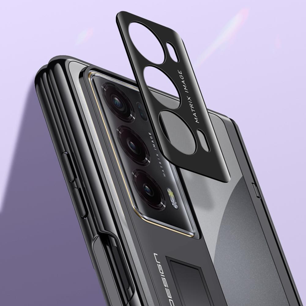 Für Honor Magic V2 5G Scharnierschutz Ständerhülle Transparentes PC Galvanisiertes Handyhülle mit Blickschutz Panzerglasfolie