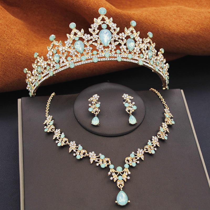 Gorgeous Bridal Jewelry Sets Women Tiara Crown and Earring Necklace Set Princess Girls Wedding Dress Costume Accessories