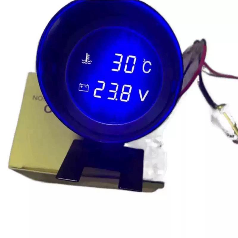 2-in-1 12V 24V Runder LED Digitaler Auto LKW Wassertemperaturanzeige Temperatursensor Temperatur Motorrad + Voltmeter Spannungsmesser
