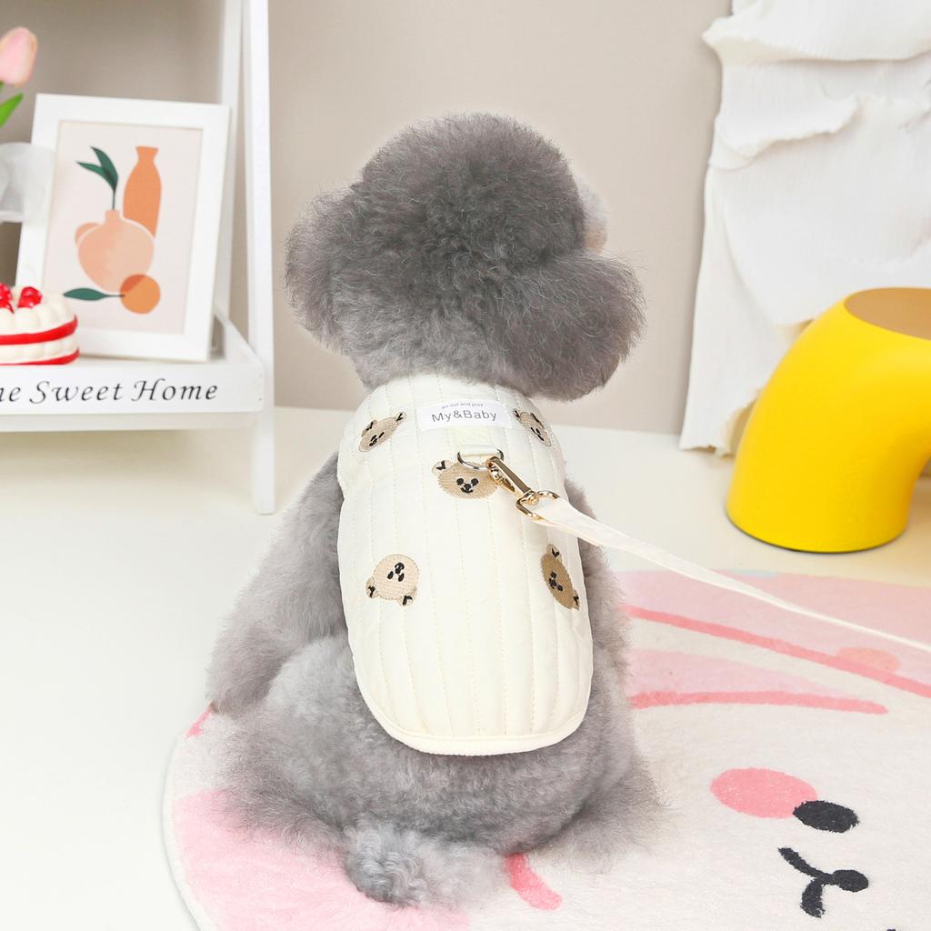Puppy pet cat clothes autumn and winter cotton vest VIP Teddy Bichon quilted cotton embroidered cotton vest without rope