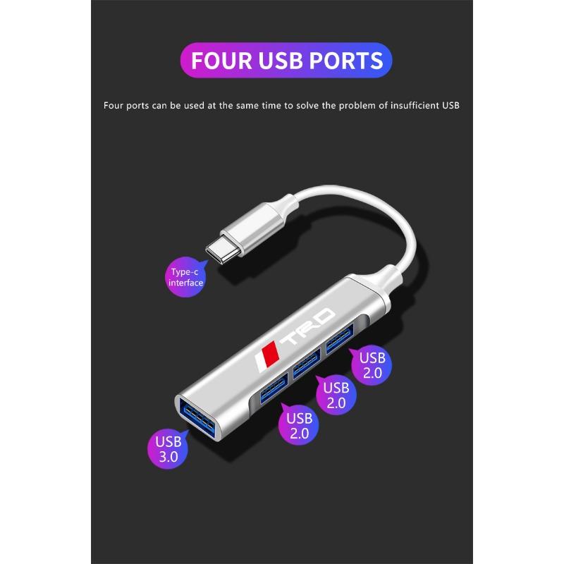 4 Ports USB 3.0 HUB TYPE-C Multi High Data Transmission Car Adapter For Toyota TRD Fortuner Chr Verso Prius Hiace Yaris Trd Corolla