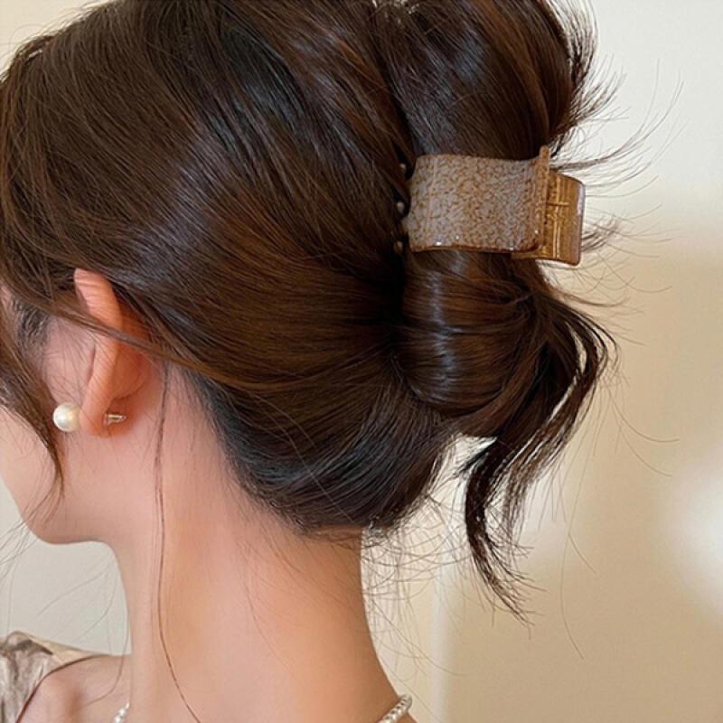 Jophie Simple Square Terrazzo Pattern Point Hair Clip beige