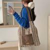Plaid Printed Plush Shoulder Bag Creative Striped Tote Bag Gift Women's Shopping Bag  Outdoor