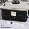 Cute Star Print Canvas Pencil Case Lace Trim Pen Bag Kawaii Cat Label Stationery Pouch For Student