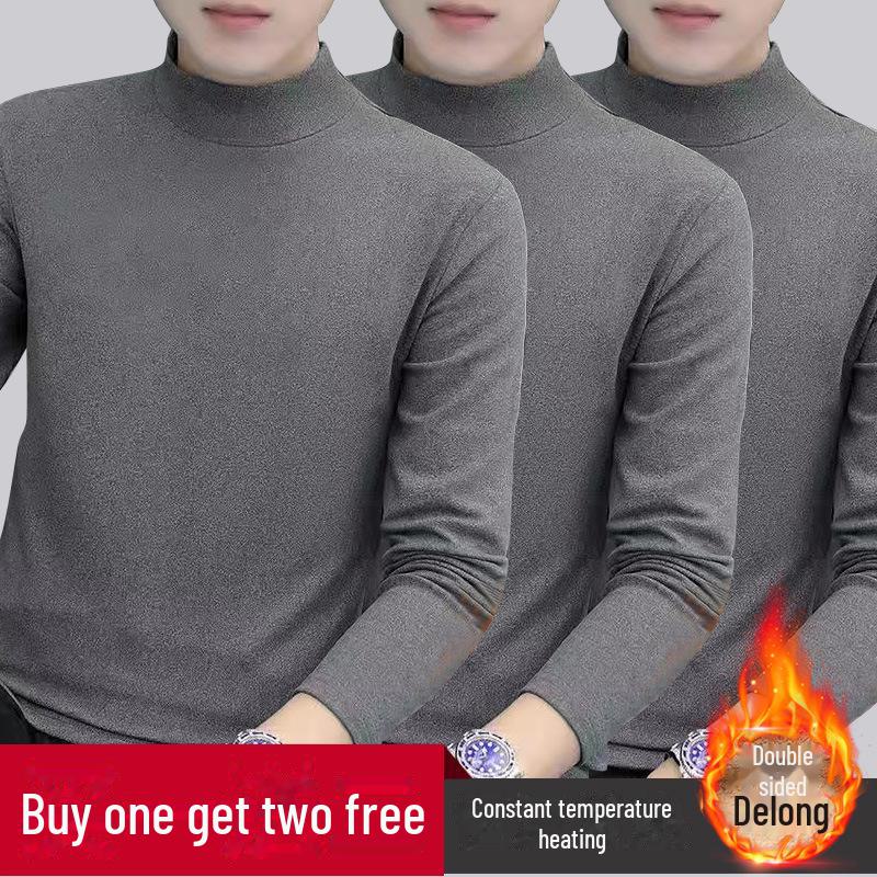 Hong Kong Style Men's Winter Long-Sleeve T-Shirt with Trendy Half-High Collar