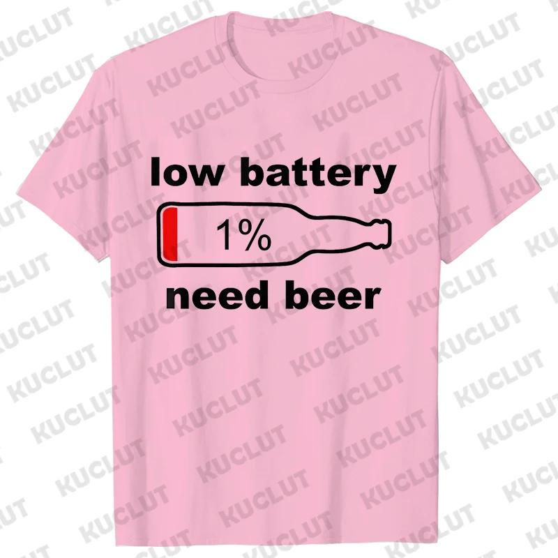 Men's Street Wear T-shirts Need Beer Graphic Tee Shirt Homme Funny Low Battery Need Beer Novelty T-Shirt Drinking Party Tshirts