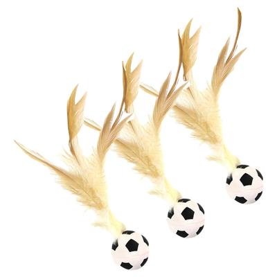Pack of 3 Cats Ball Toy Interactive Silicones Bouncing Ball with Feathered for Active Cats Indoor Fun Kitten Teaser