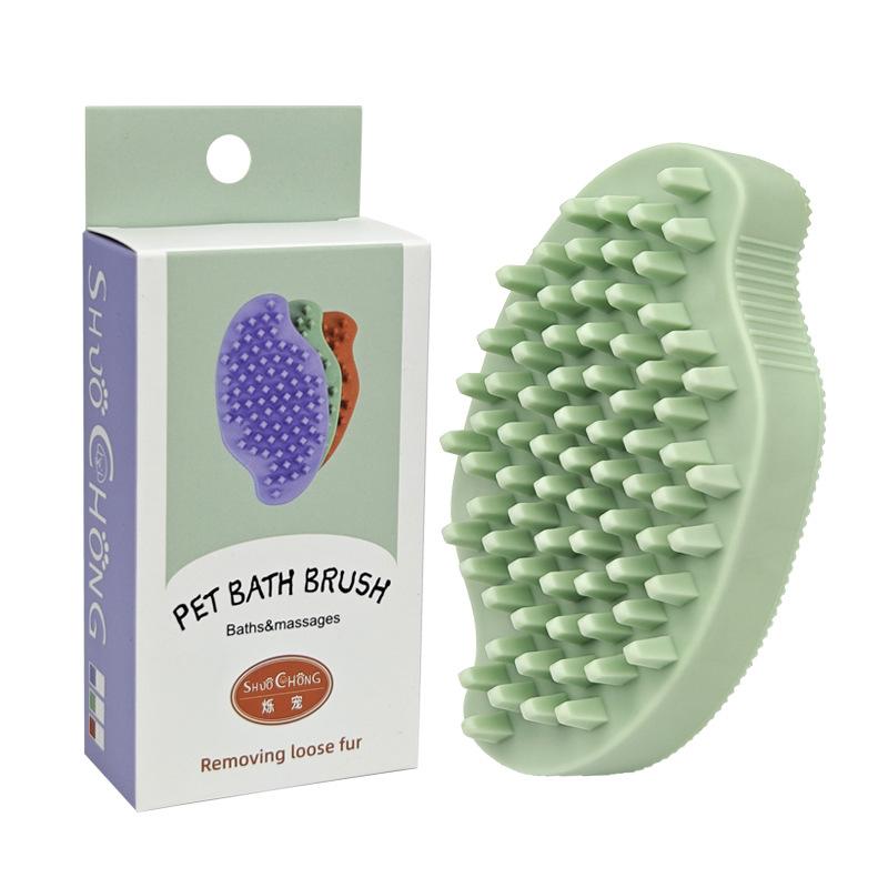 Dual Sided TPR Pet Bath Brush, Dry & Wet Use Grooming Massage Brush for Dogs & Cats