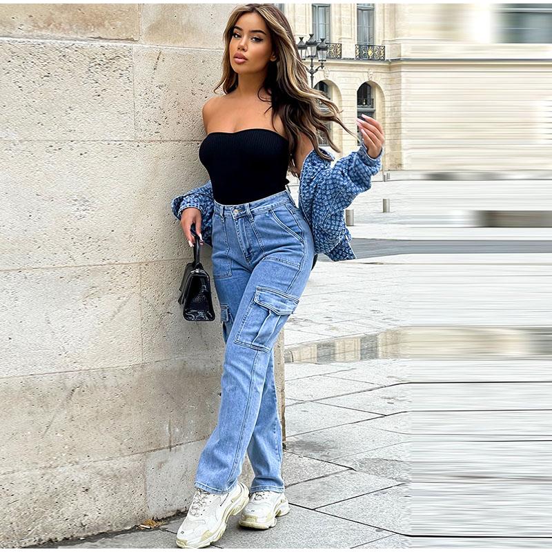 Women's Casual Workwear Jeans Multiple Pockets Wide Leg Loose Fit 2026 Spring Autumn New Style Popular Casual Denim Pants