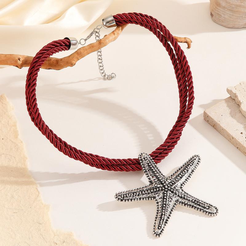 Punk Boho Colorful Metal Oil Drop Big Starfish Pendant Rope Chain Summer Necklace For Women Summer Jewelry Gift