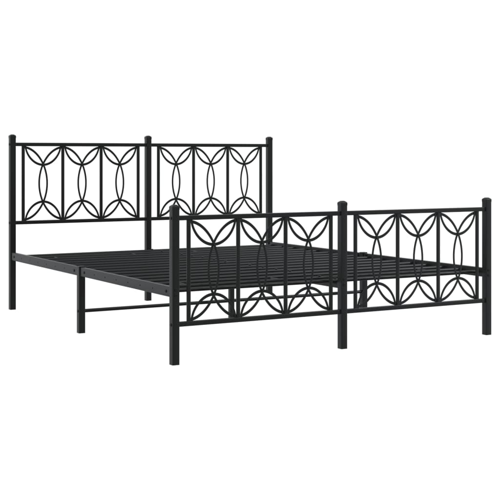 Metal Bed Frame with Headboard and Footboard Black 150 X 200 Cm