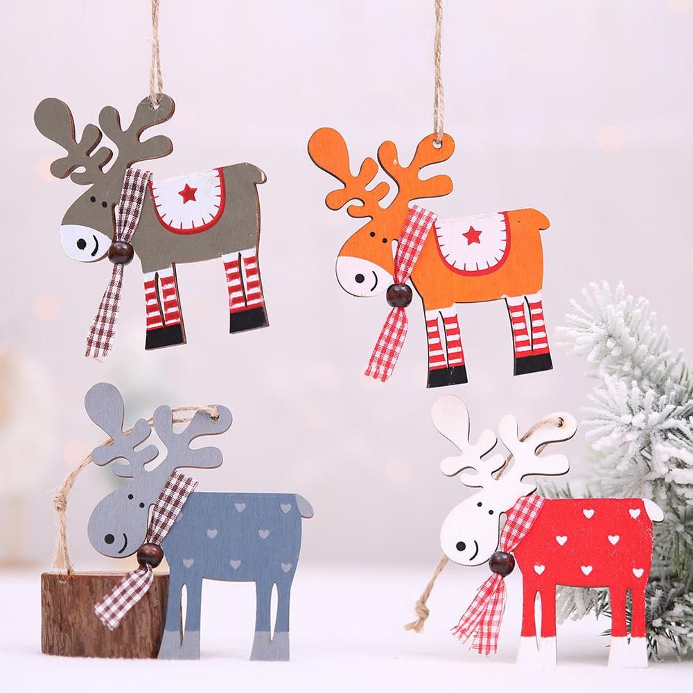 Wooden Joyful Christmas Reindeer Ornaments Playful Colorful Decorations For Celebrations Festive