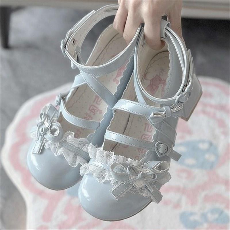 2025 Spring New Round Head Platform Cherry Red Mary Jane Small Leather Shoes Lolita Bow Princess Style Shoes