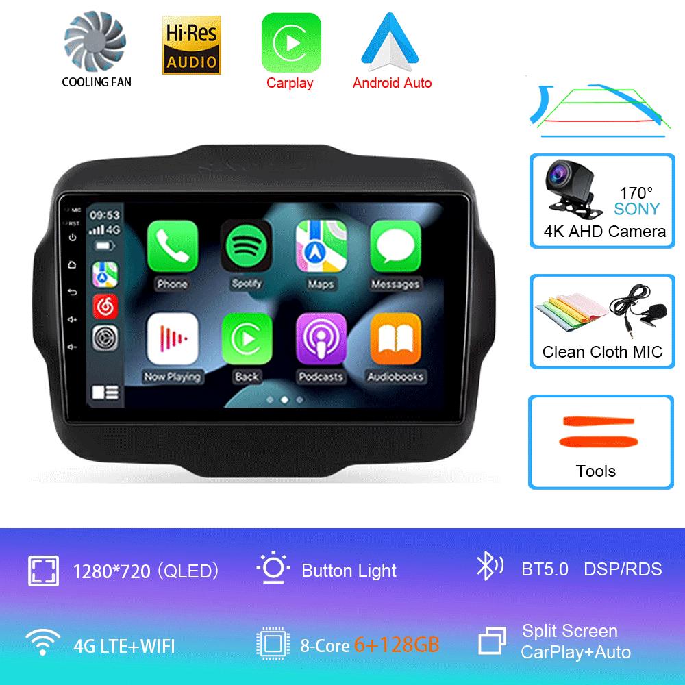 Car Radio Android 14 Multimedia Player For Jeep Renegade 2016-2020 Carplay Android Auto Stereo 4G Wifi 360 camera head unit DVD