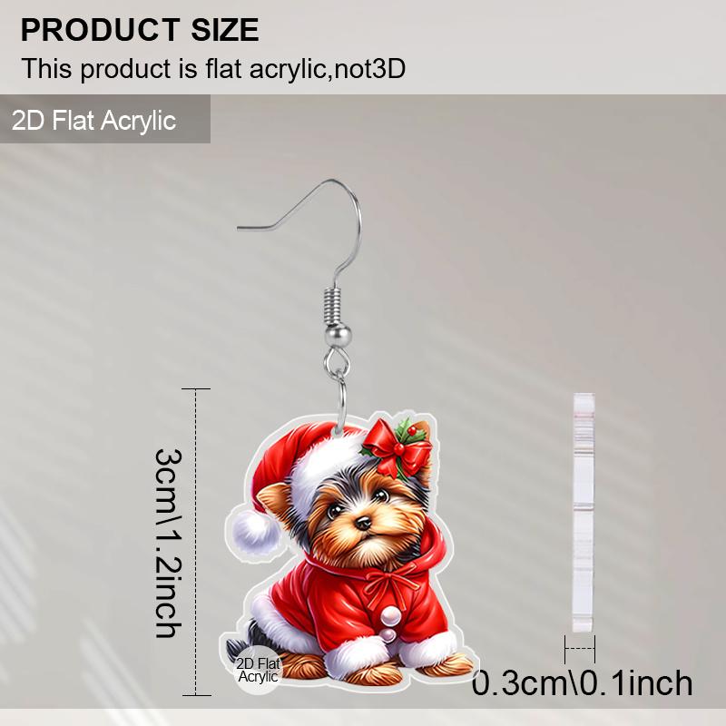 2D Flat Christmas Cartoon Christmas Costumes Hat Dog Double-sided Pattern Earrings Jewelry Gift for Women Female