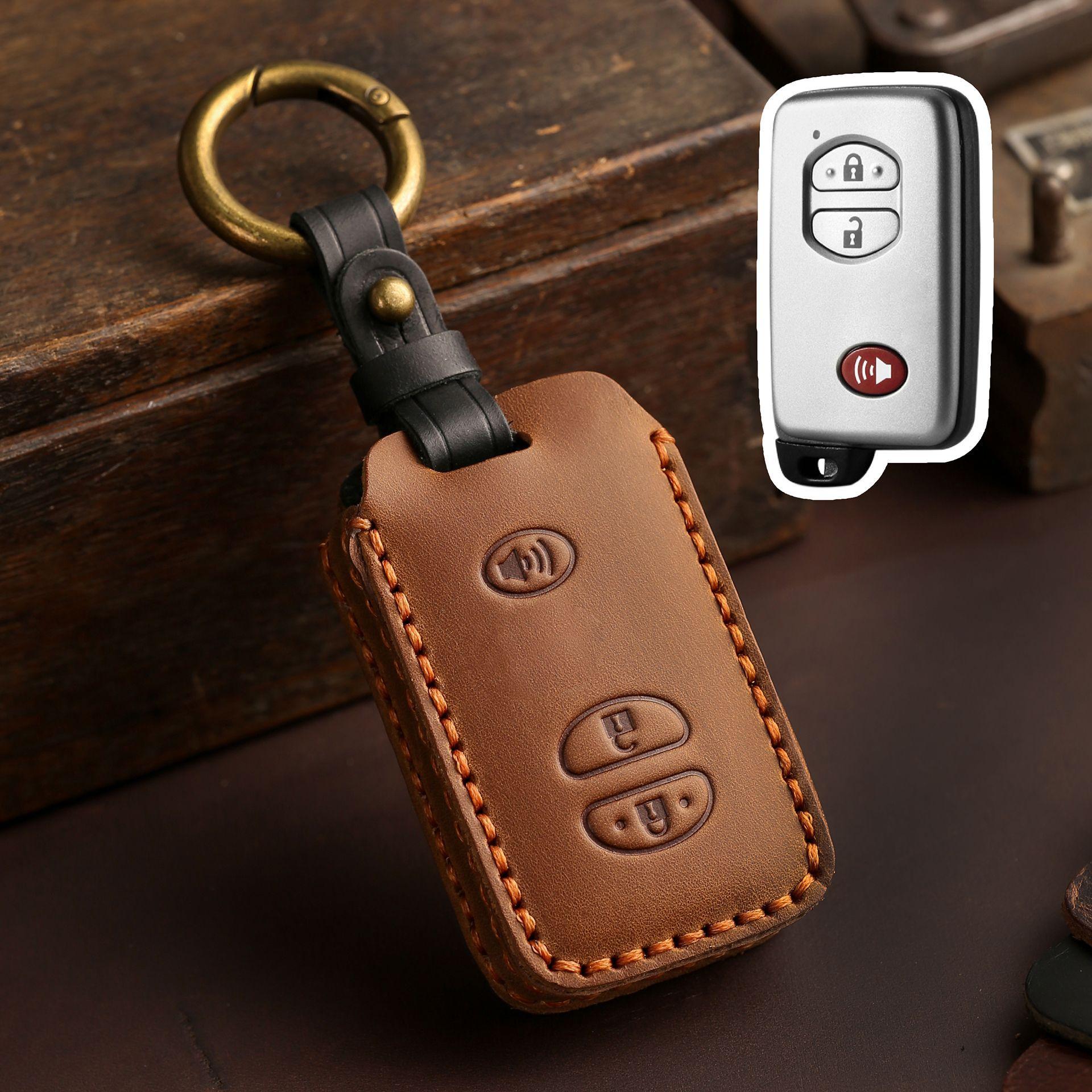 Leather Car Key Cover Keychain Holder Case Protector for Toyota Land Cruiser Prado 150 Camry Prius Crown 3/4 Button Remote Shell