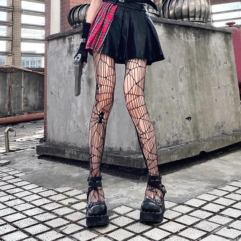 Women'S Spider Fishnet Stocking Sexy Hollow Garter Bat Dark Gothic Mesh Leggings Lolita Jk Tights Halloween Cosplay Pantyhose