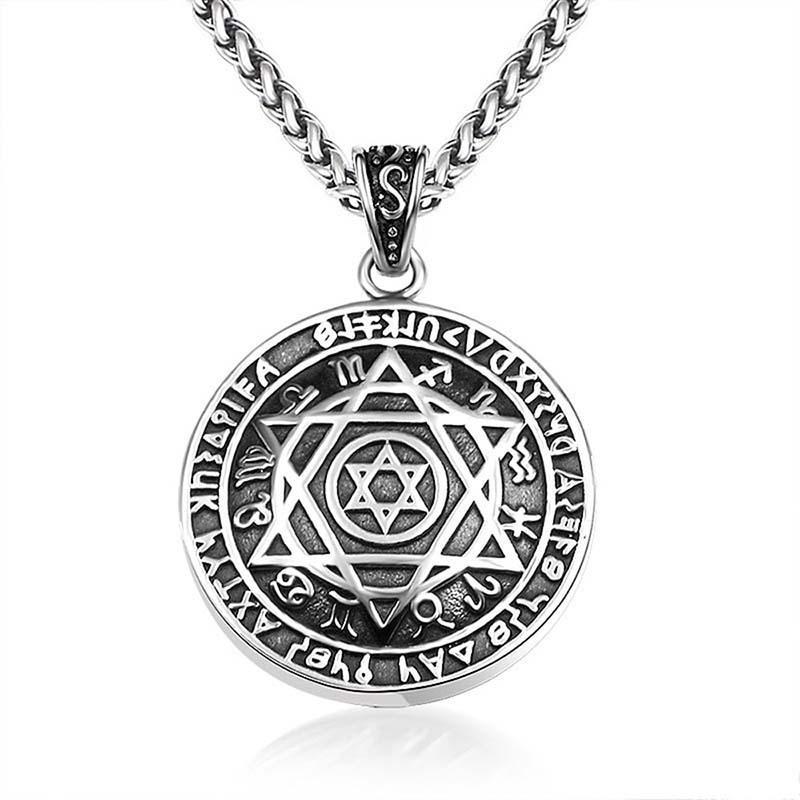 2026 European and American Retro Fashion Double-sided Star Pendant, Round Brand Trend Men's Necklace