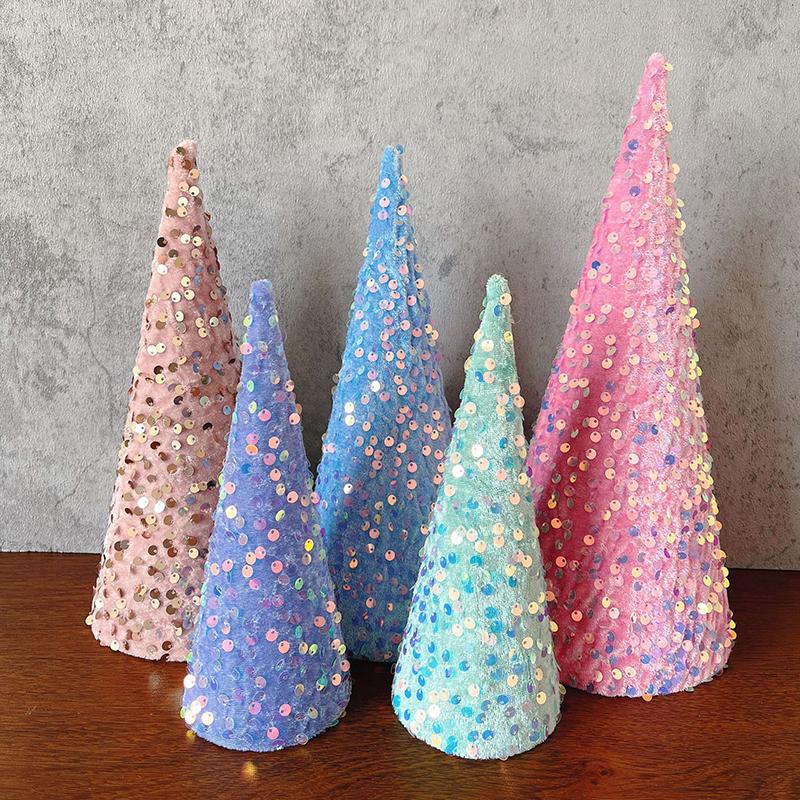 1PC Mini Glitter Tree Props Christmas Tree Ornaments Chirstmas Conical Party Sequins Home Decor