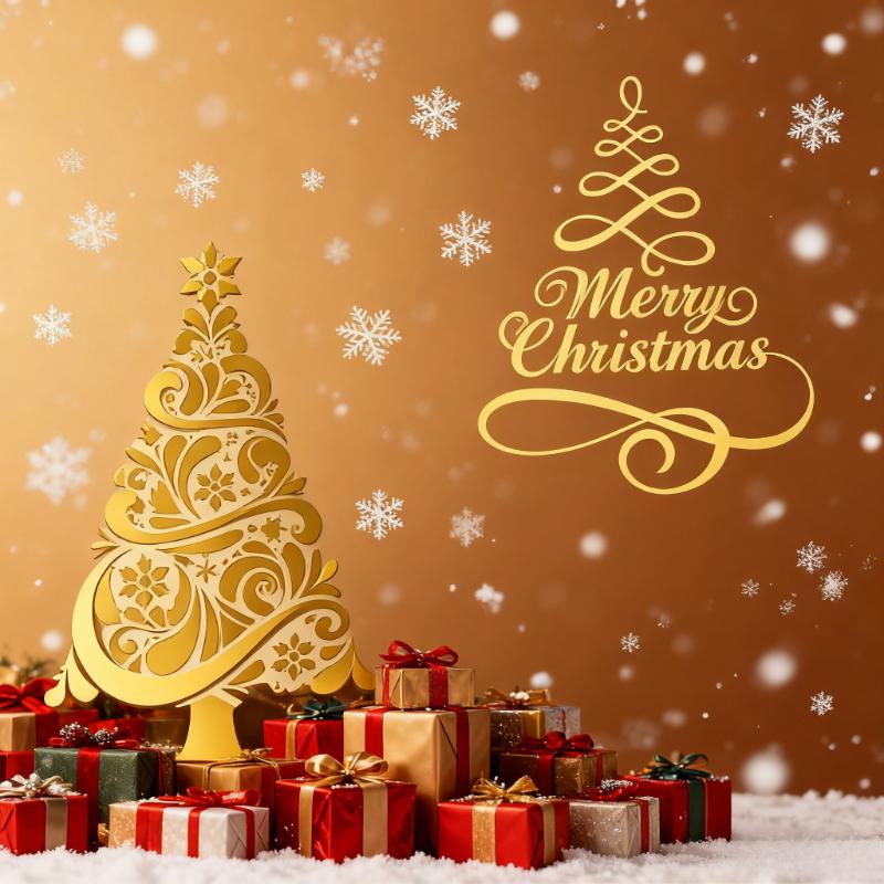 Gouden Kerststickers, met Tekst 'Merry Christmas' - voor Kaarten, Scrapbooking, Decoratief Label voor Cadeauverpakking, Knutselaars