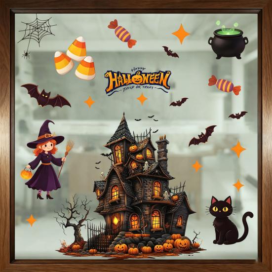Static Glass Sticker, Halloween Window Clings, Reusable Electrostatic Decals, Haunted House Stickers for Glass Doors Windows, for Halloween Party