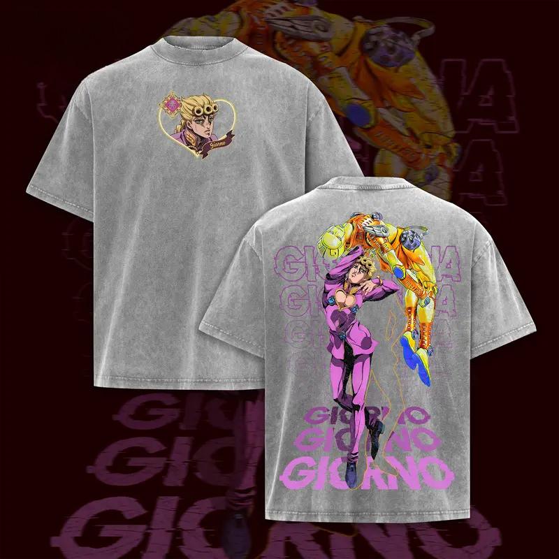 Аниме JoJo s Bizarre Adventure Джованна Джорно Графическая футболка Мужская Женская Одежда Хлопковая футболка Стиранная футболка Харадзюку Мужская футболка XXL серый