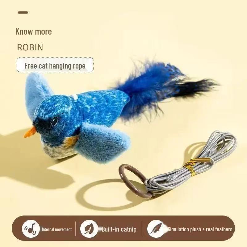 Self-Swinging Cat Toy: Feathered Bird Stick for Bite-Resistant, Interactive Play. Ideal for Kitten Amusement.