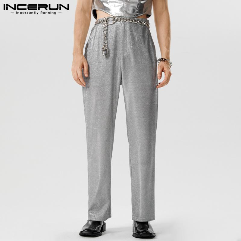 

INCERUN Мужские модные свободные серебристые прямые длинные брюки 3XL серебряный