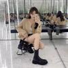 Second Hair! Grape Mother Same Shoes Shrink Pattern Washed Horse Leather Thick-soled Medium Tube Chimney Chelsea Short Boots Women's Autumn