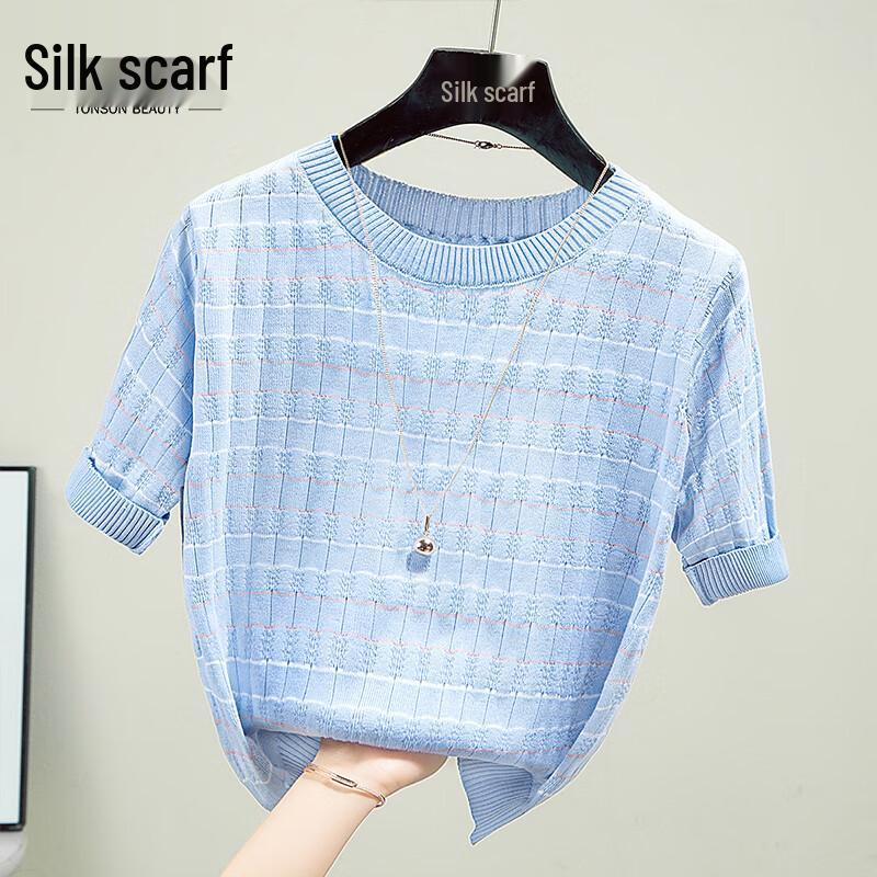 Women s Ribbed Knit Color-block Short Sleeve Top XL